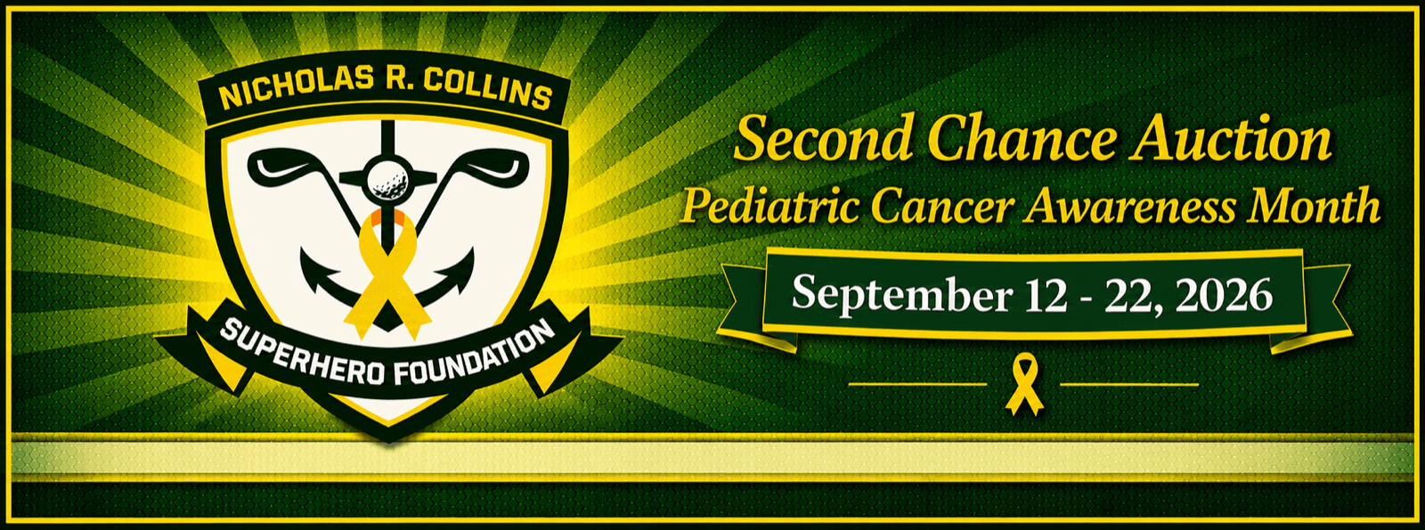 Second Chance Auction promotional banner for Pediatric Cancer Awareness Month, September 12–22, 2026